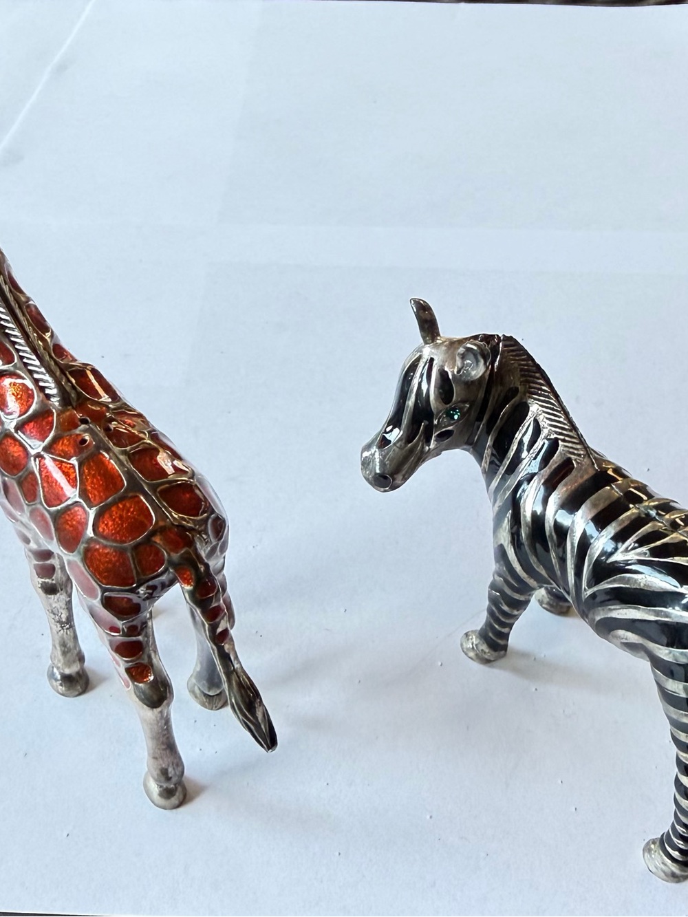 Godinger Silver Zebra and Orange-Enamel Giraffe Figurine Pair